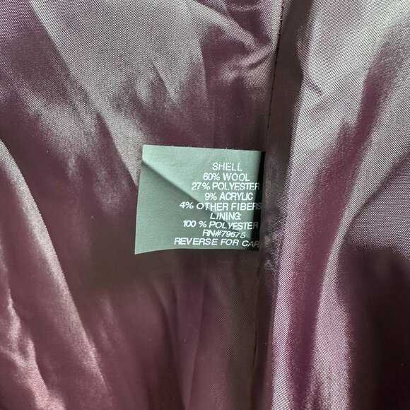 Anne Klein Double Breasted Wool Blend Coat Plum Womens Size Small - Picture 8 of 10